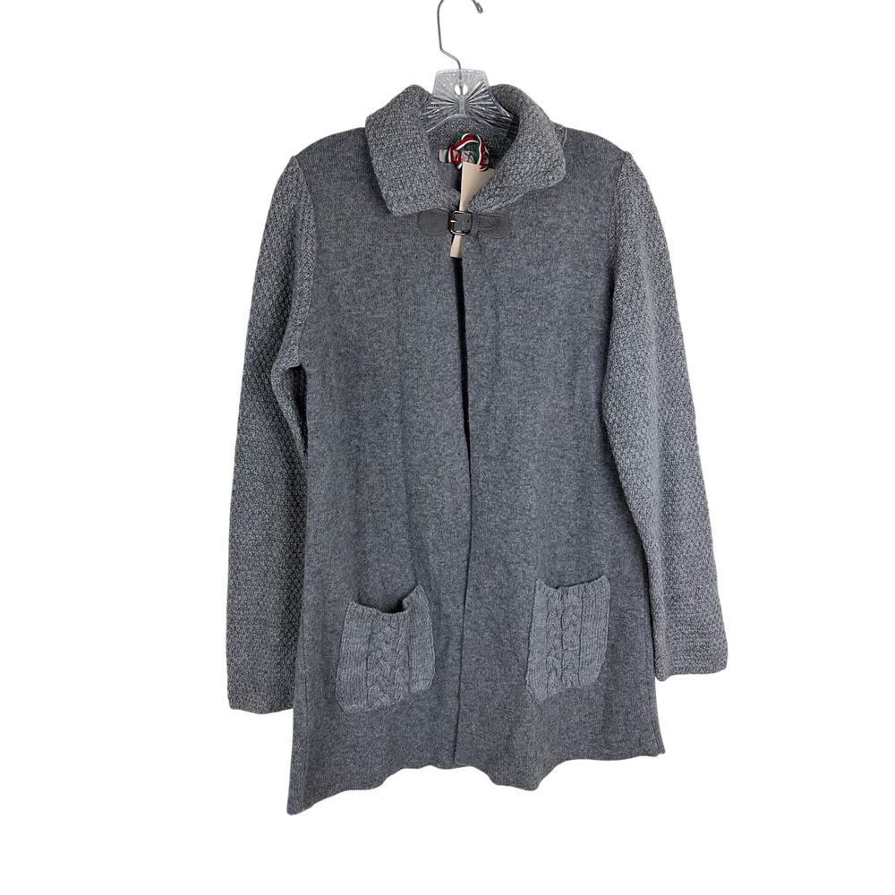 A.IDA Women’s Italian Wool Blend Cardigan Sweater‎ Medium Grey Buckle NWT